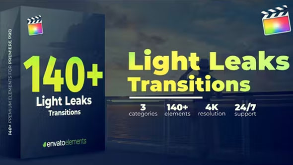 FCPX插件Light Leaks Transitions镜头漏光光效叠加转场过渡预设90组