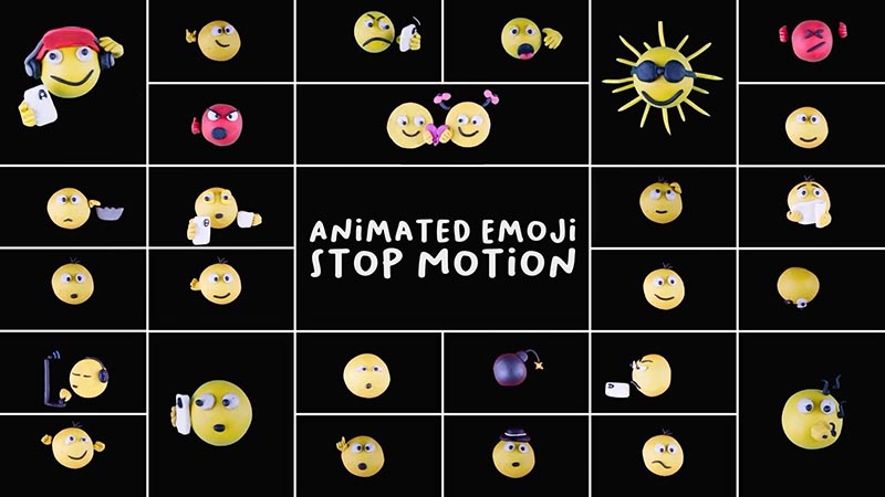 FCPX插件Animated Emoji Stop Motion卡通表情符号定格图形动画预设27个